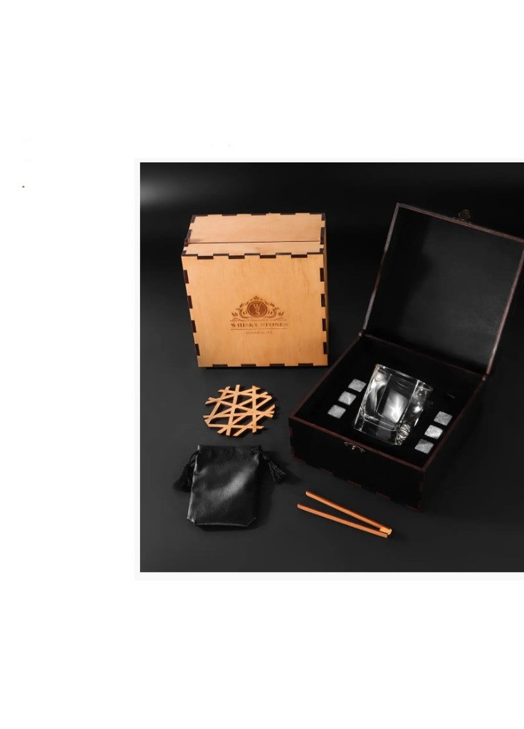 Камни для виски 6 шт с одинарным стаканом и мешочком для хранения в черной коробке Whiskey Stones (259771373)