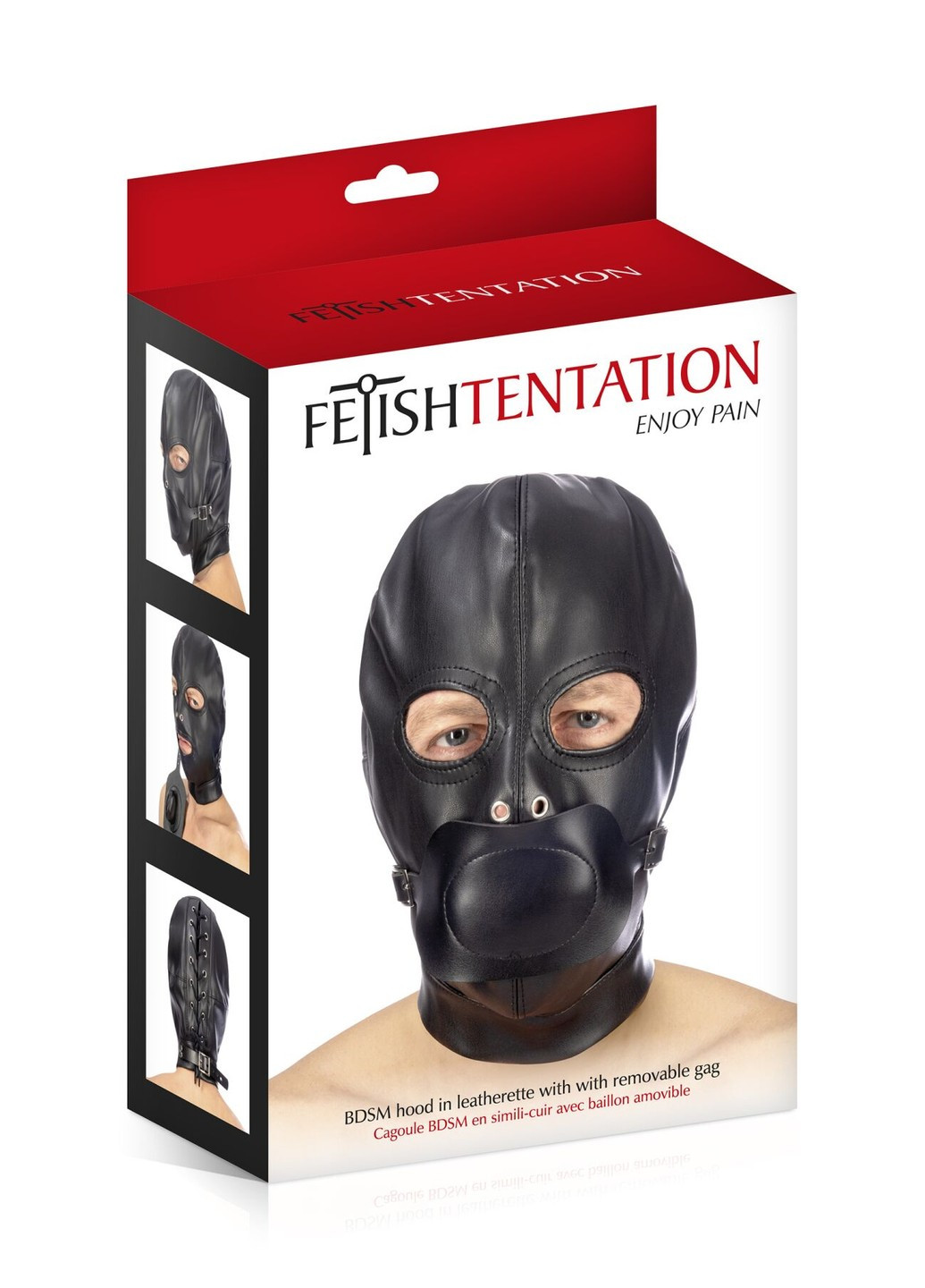 Капюшон з кляпом для БДСМ BDSM hood in leatherette with removable gag Fetish Tentation (277236254)