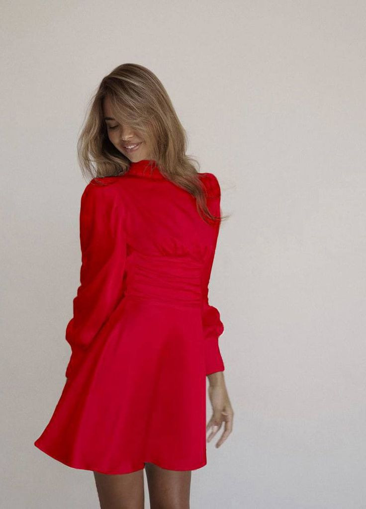 Червона повсякденний легка красива жіноча шовкова сукня No Brand однотонна
