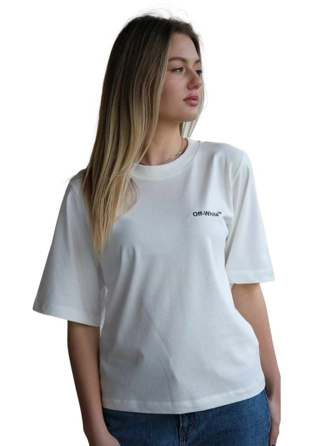 Белая летняя футболка женская с коротким рукавом Off-White