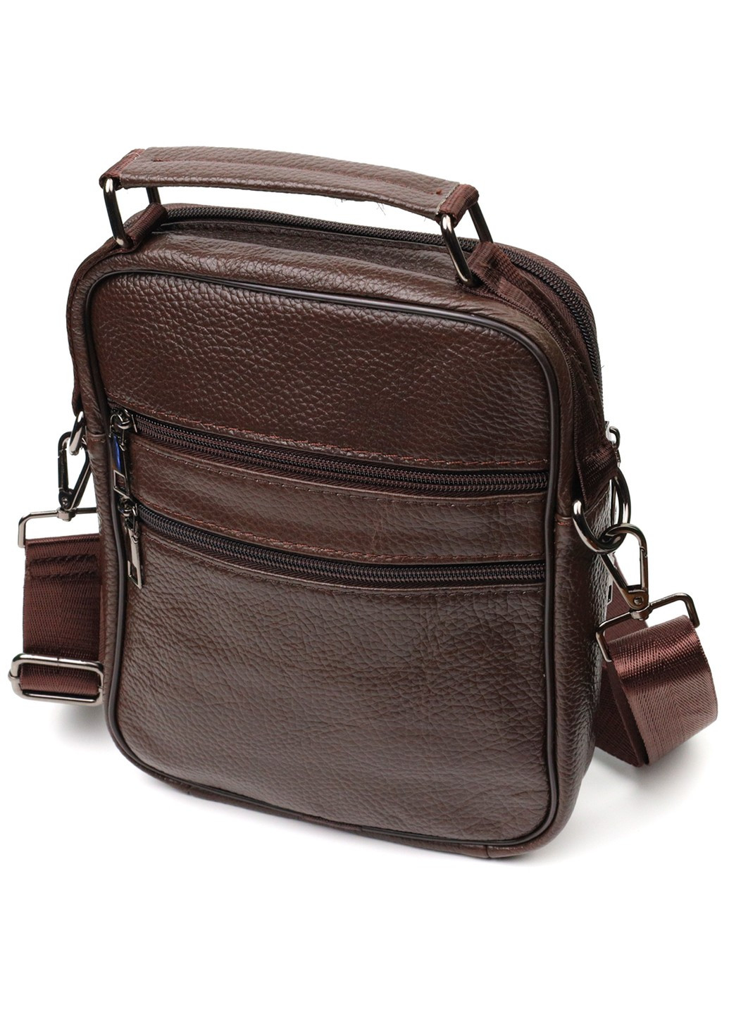 Вертикальная мужская сумка из натуральной кожи 21952 Коричневая Vintage (267932174)