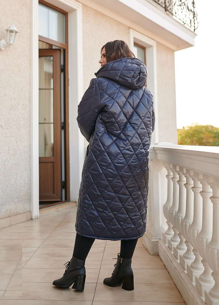Синяя женское зимнее пальто синее ромб размер 50/52 332782 New Trend