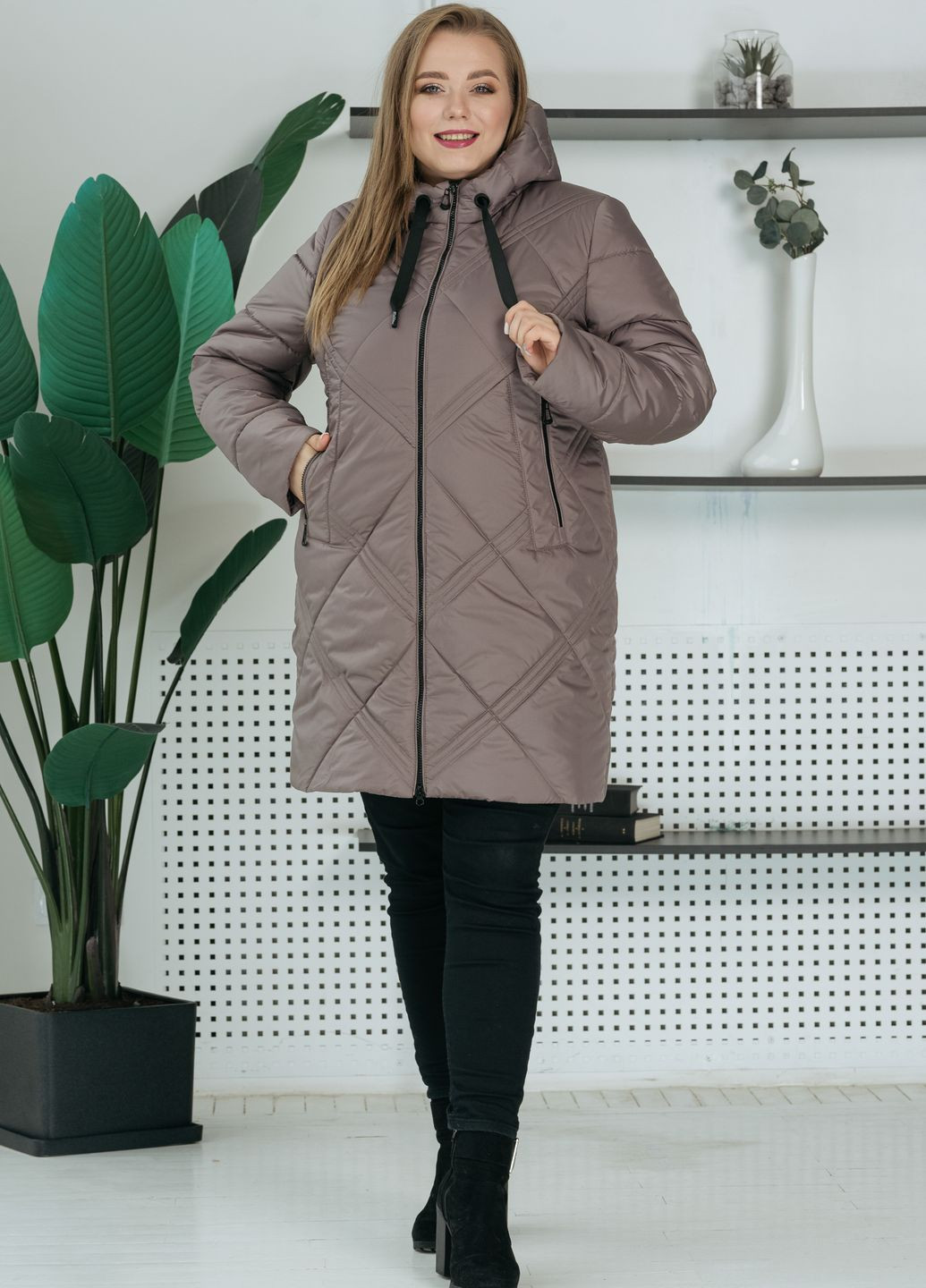 Светло-серая демисезонная демисезонная женская куртка большого размера куртка-пальто SK