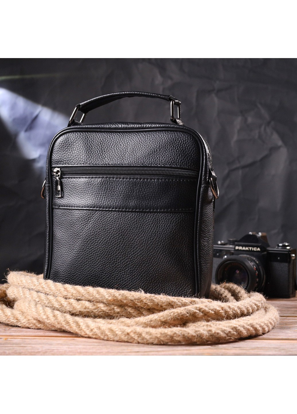 Якісна чоловіча сумка з натуральної шкіри 21278 Чорна Vintage (258286248)