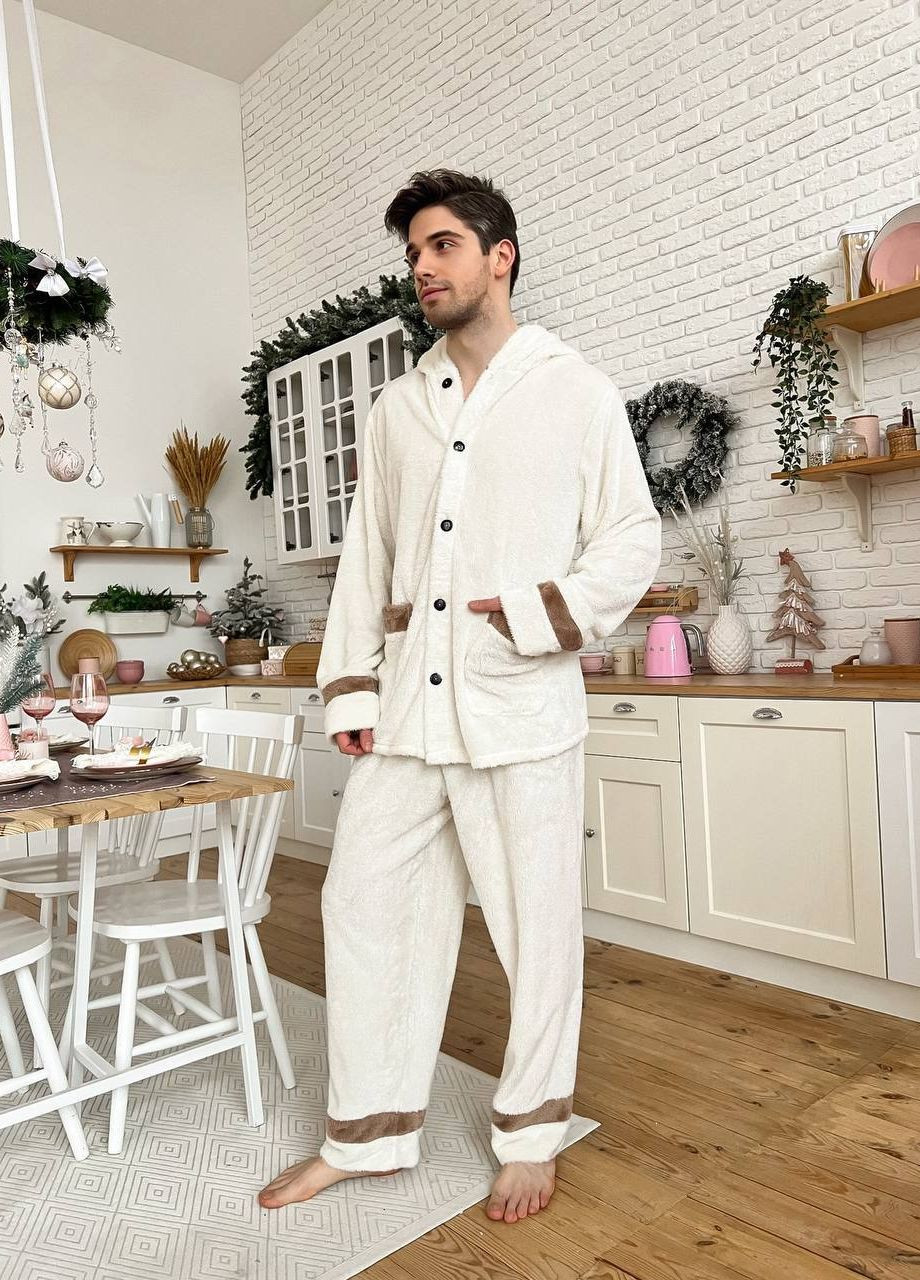 Стильная однотонная мужская пижама с карманами и капюшоном, крутые парные пижамы No Brand р-1557-208 2 (266718177)
