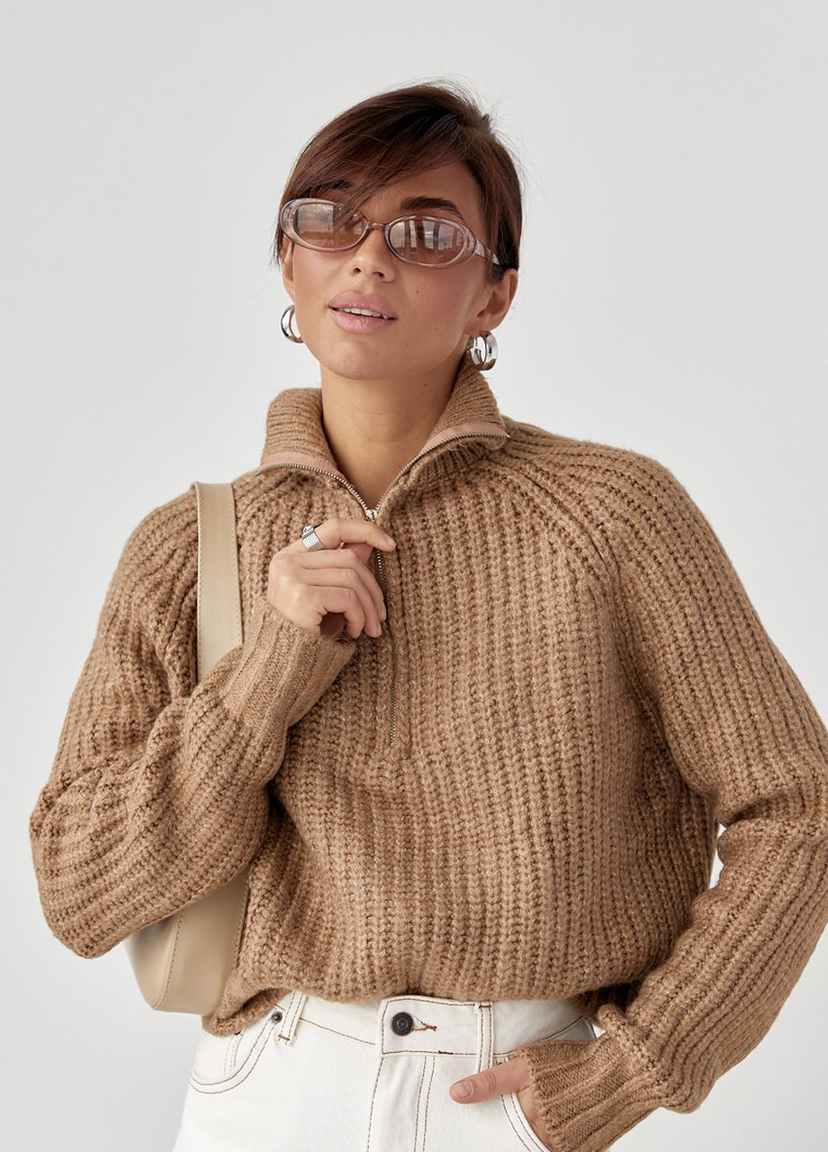 Светло-коричневый демисезонный теплый свитер No Brand