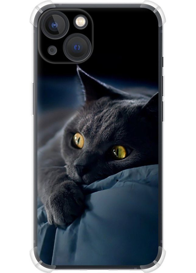Силіконовий протиударний с посиленими кутами чохол 'Димчастий кіт' для Endorphone apple iphone 13 (276319774)