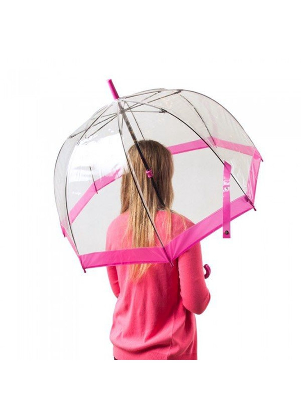Механический женский прозрачный зонт-трость BIRDCAGE-1 L041 - PINK Fulton (262449495)