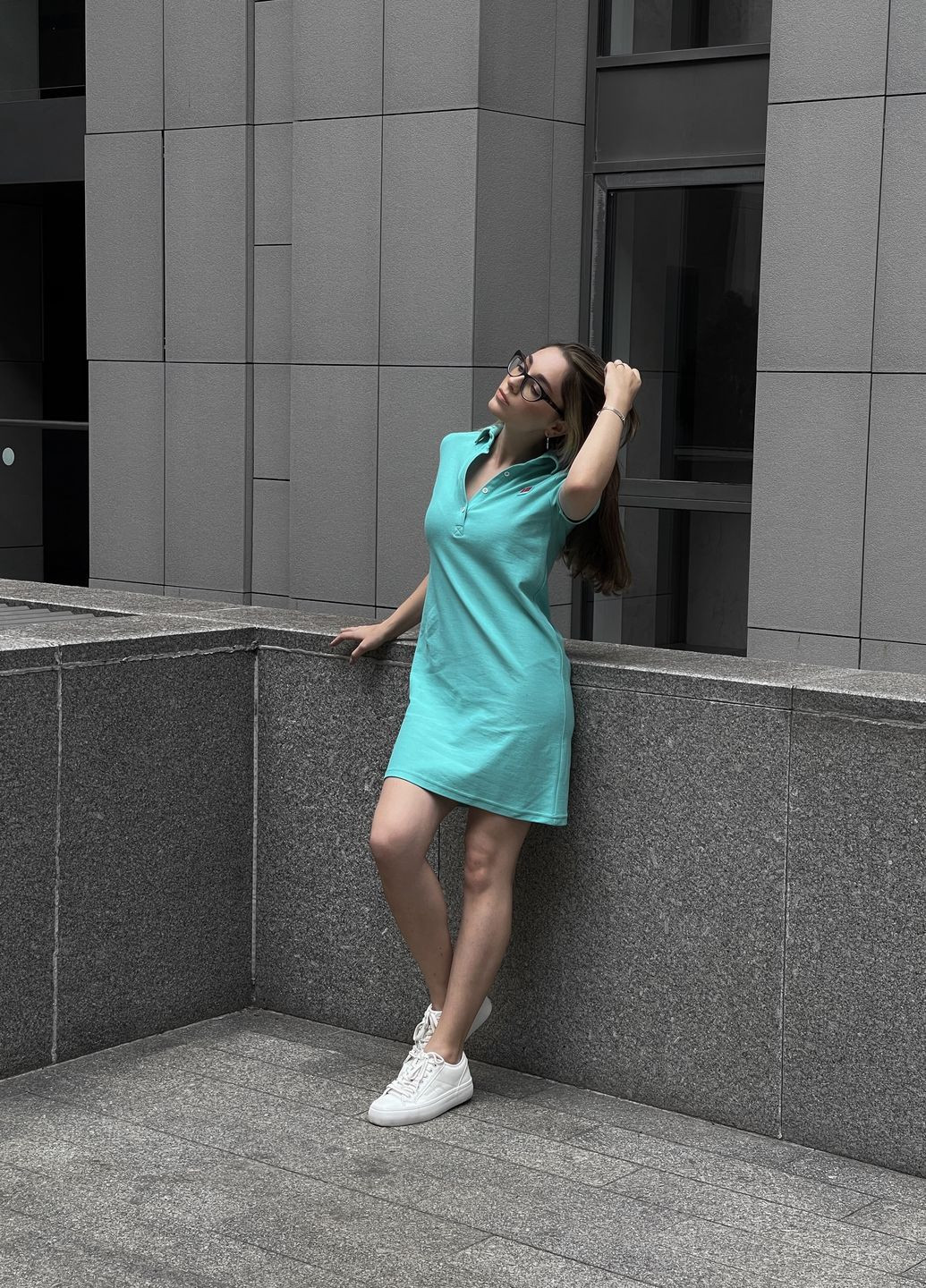 Бірюзова кежуал сукня поло розмір xs колір бірюзовий поло Allocco однотонна