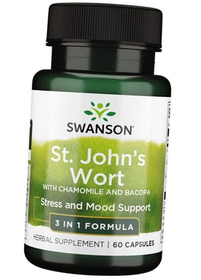 Звіробій з ромашкою та бакопою St. John's Wort with Chamomile and Bacopa 60 Caps Swanson (263057656)