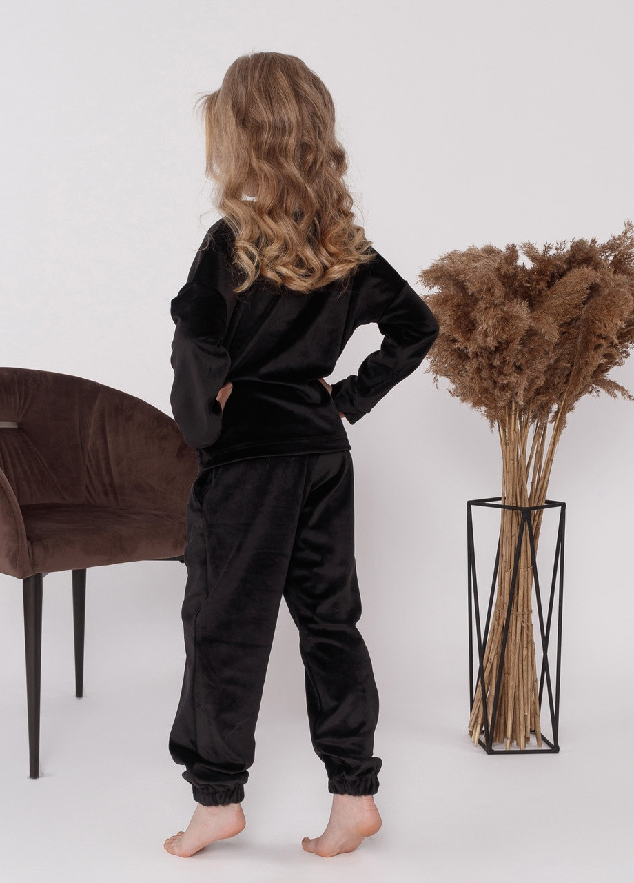 Черная пижама детская домашняя велюровая кофта со штанами черный Maybel