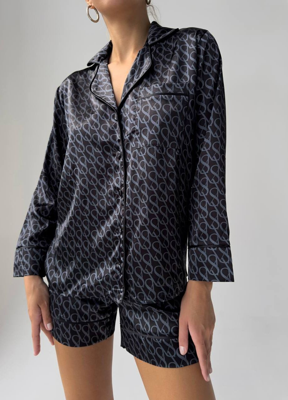 Черная всесезон стильна піжамка з лого victoria's s рубашка + шорты Vakko