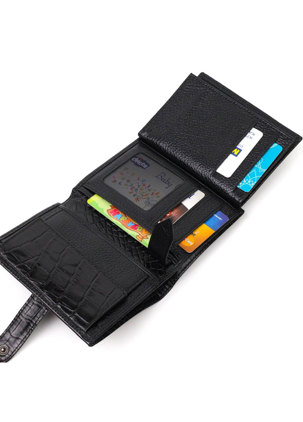 Фактурне портмоне для чоловіків з натуральної шкіри з тисненням під крокодила 22057 Чорний Bond (262158756)