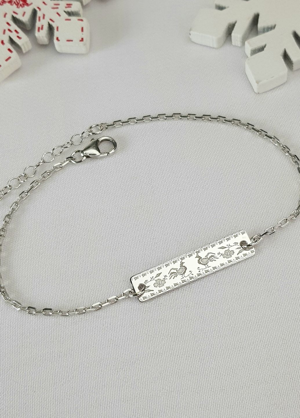 Серебряный браслет Вышиванка «Херсон» на цепочке регулируеться родированное серебро Family Tree Jewelry Line (266422834)