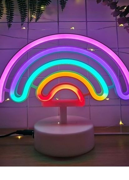 Неоновий нічник - світильник Веселка Neon Decoration Lamp (20x23x10 см, USB, 3хАА, 5 В, лампа) - Різнокольорова China (271838971)