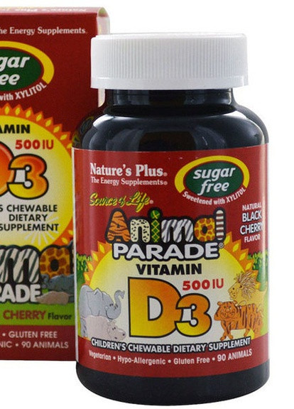 Nature's Plus Animal Parade, Vitamin D3 sugar free 90 Chewable Tabs Black Cherry Flavor Natures Plus (256720810)