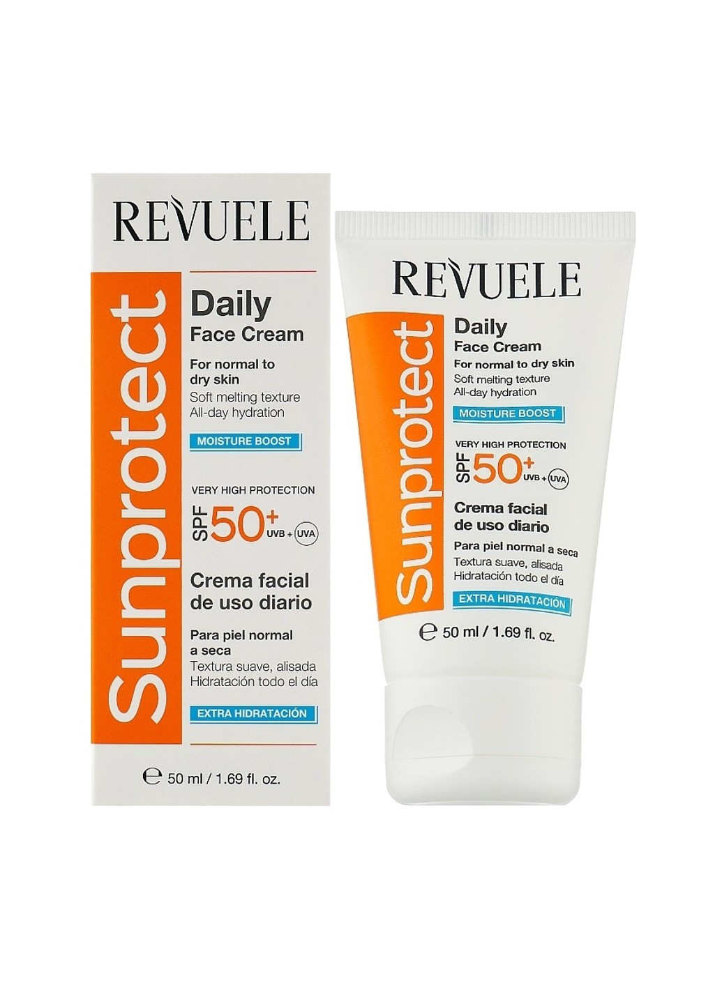 Солнцезащитный крем для лица и тела увлажняющий SPF50+ 50 мл REVUELE (263513991)
