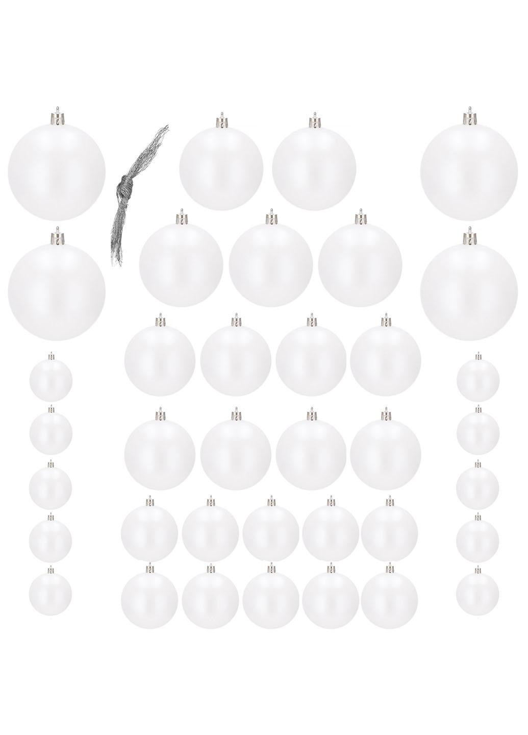 Набір ялинкових куль d=8, 7, 6, 5, 3 см 37 шт CA0146 Springos білий пластик