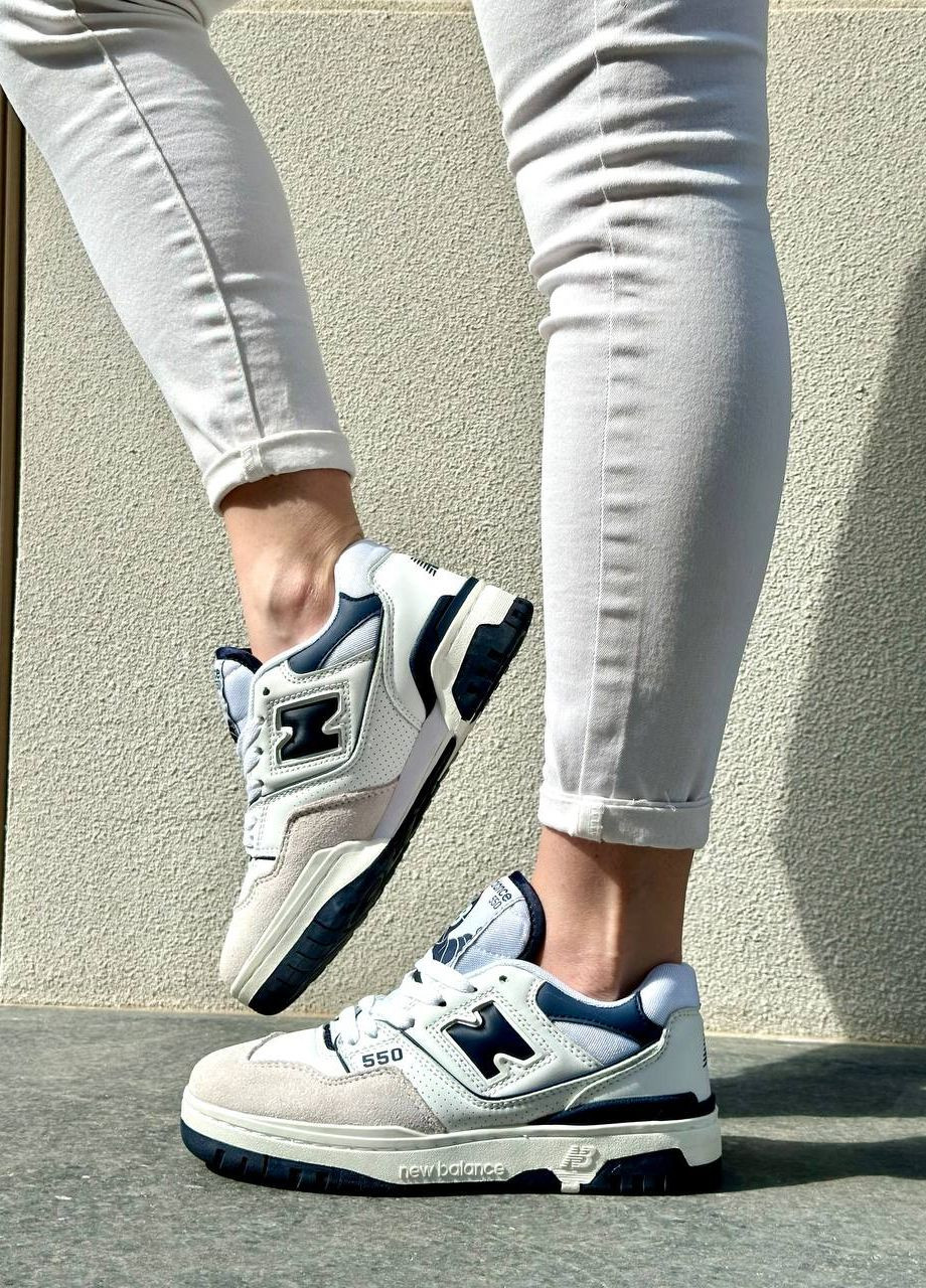 Белые демисезонные кроссовки реплика new balance 550 white (navy blue) Vakko