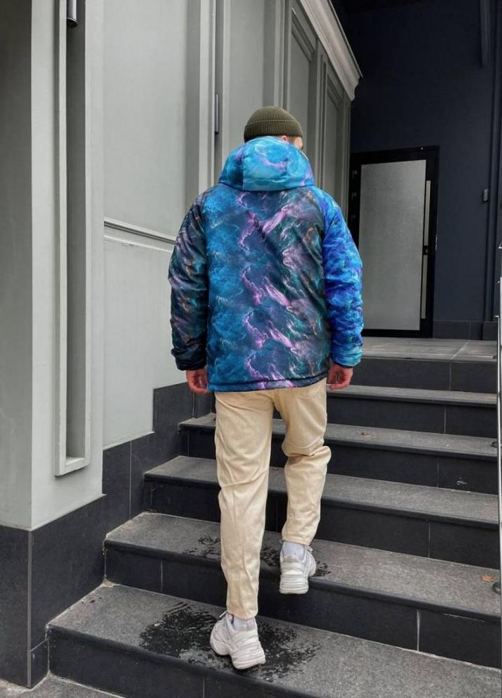 Голубая зимняя анорак мужской утепленный с капюшоном. No Brand