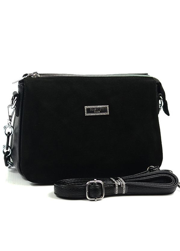 Чорна жіноча замшева міні сумка клатч через плече на три відділення No Brand (275335128)