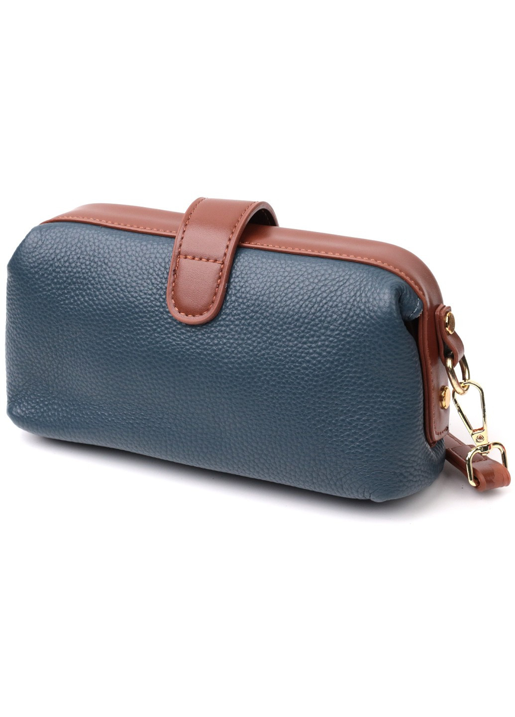 Оригінальний шкіряний клатч у модному кольорі з цікавою клямкою 22428 Синій Vintage (276457654)