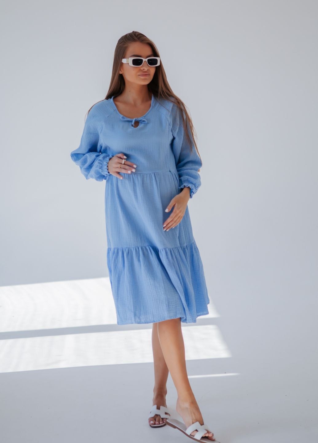 Блакитна плаття для вагітних з секретом для годування HN однотонна