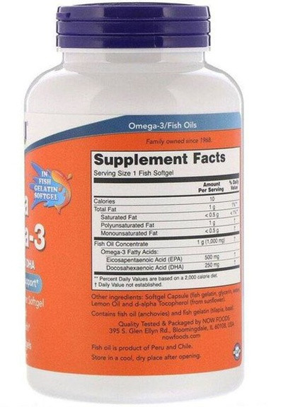 Ultra Omega 500 EPA/250 DHA 180 Fish Softgels NF1665 Now Foods (256725185)