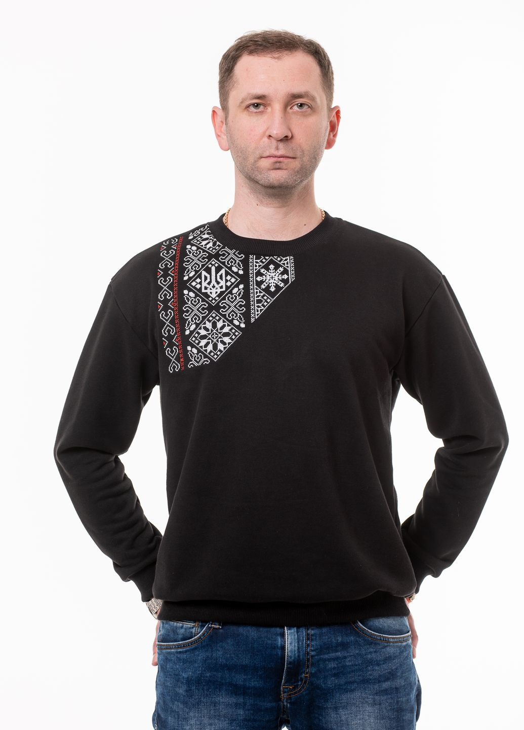 Чоловічий світшот-вишиванка з вишивкою "Перемога" VINCA - крій орнамент чорний повсякденний бавовна, трикотаж - (266699036)