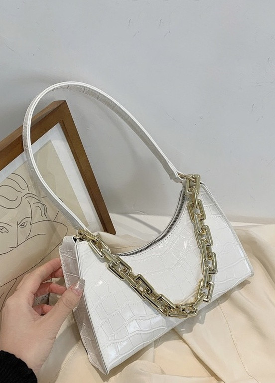 Женская маленькая сумка рептилия багет крокодиловая кожа с цепочкой белая No Brand (259473645)