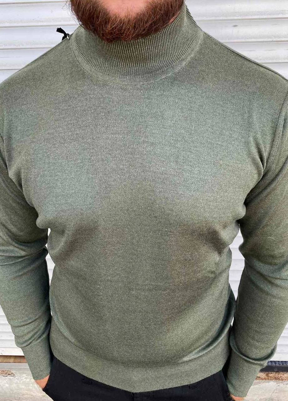 Оливковий (хакі) демісезонний чоловічий однотонний светр No Brand