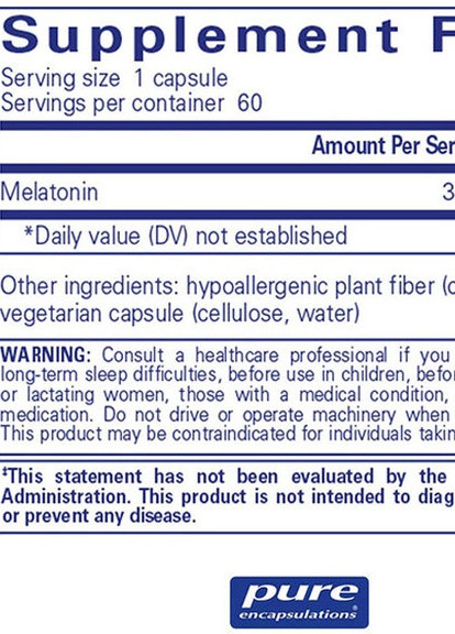 Melatonin 3 mg 60 Caps PE-00180 Pure Encapsulations (256725938)