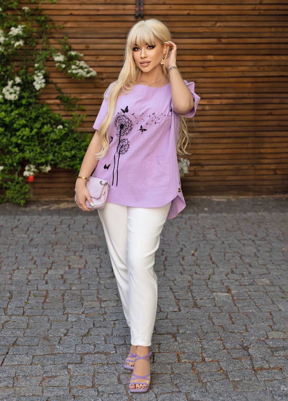 Фиолетовая летняя блузка летняя оверсайз LeVi