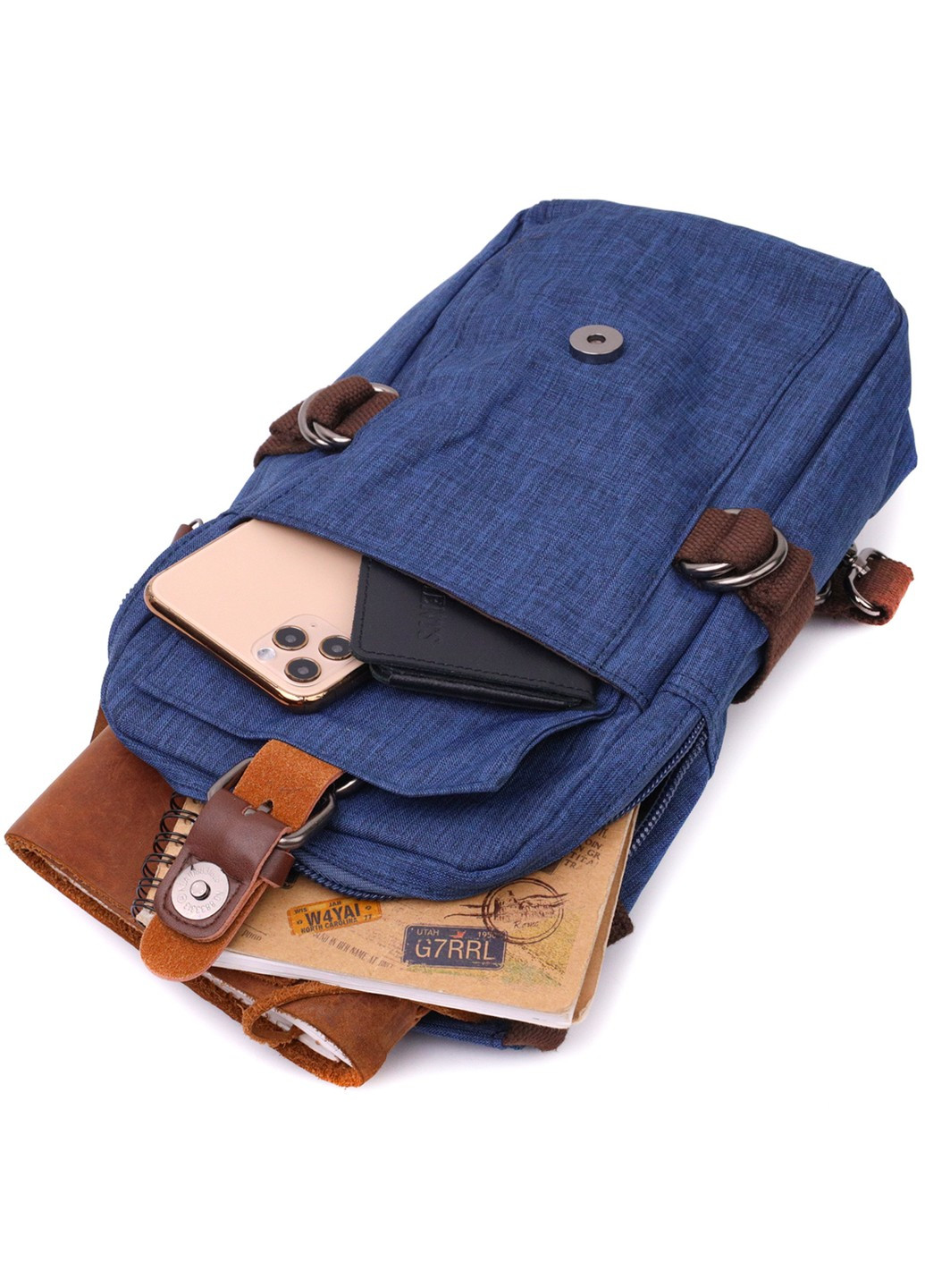 Интересная плечевая сумка для мужчин из плотного текстиля 22190 Синий Vintage (267925339)