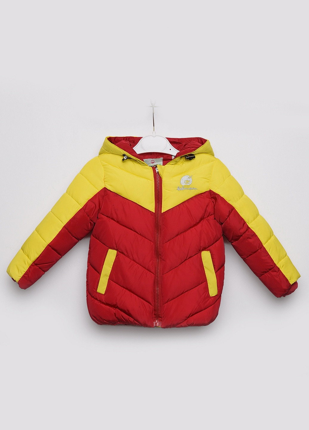 Бордовая демисезонная куртка детская демисезон бордово - желтая с капюшоном Let's Shop
