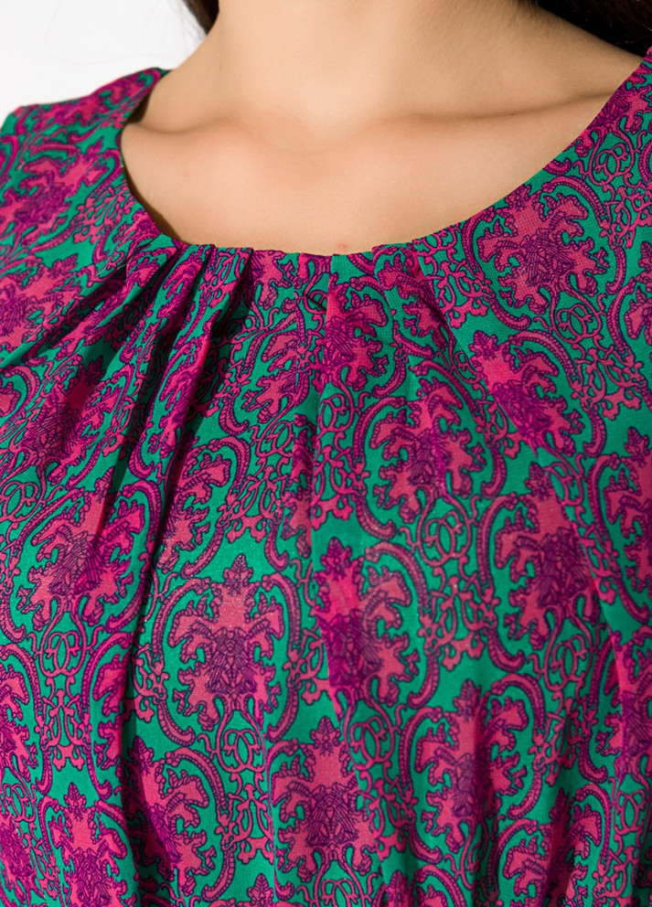 Прозрачное кэжуал платье женское с атласным поясом (малиново-зеленый) Time of Style однотонное