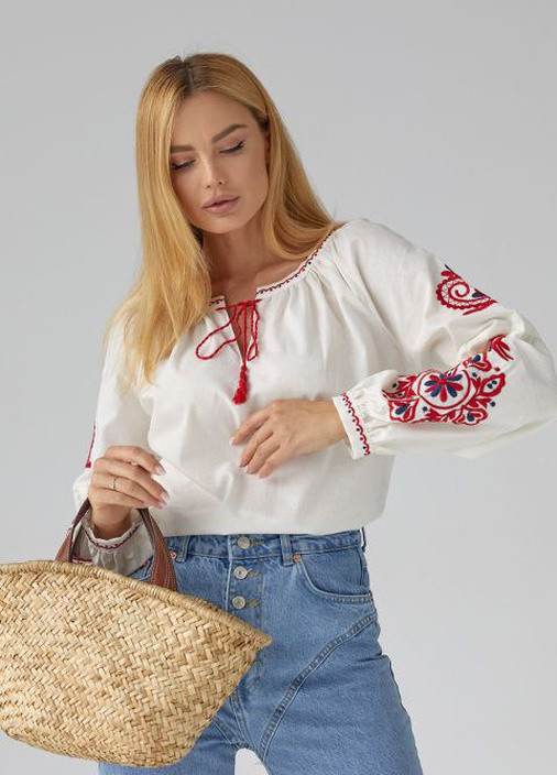 Блузка вышиванка Гортензия с красной белой вышивкой No Brand (259527048)