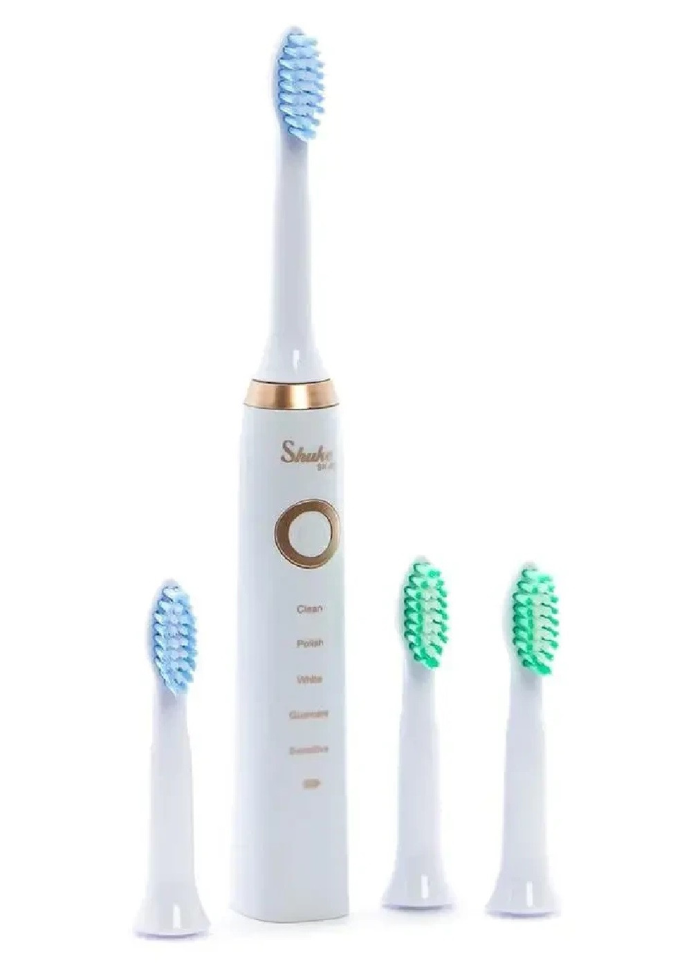Электрическая ультразвуковая зубная щетка аккумуляторная водонепроницаемая ручка с 4 насадками 21х3х3 см (474172-Prob) Белая Unbranded (257519032)