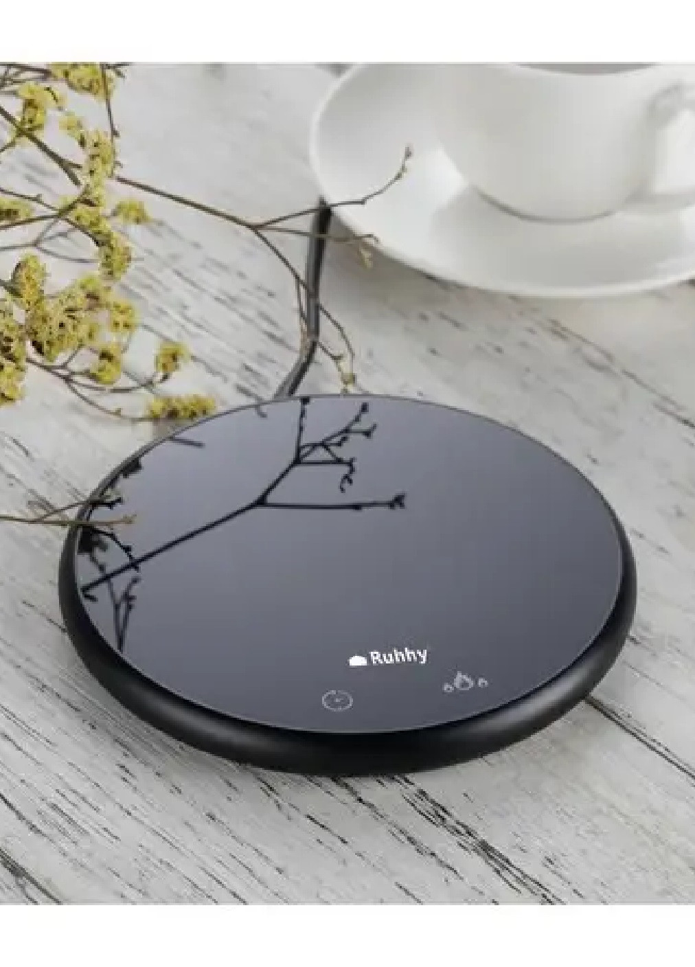 Чашка керамічна з електричним універсальним нагрівачем ложечкою таймером 400 мл (475480-Prob) Чорна Unbranded (268024583)