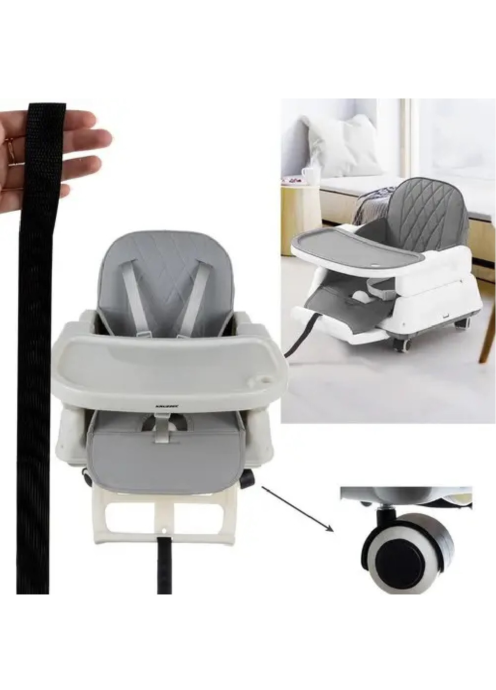 Дитяче крісло стілець для годування дітей малюків зі знімним столом ніжками стільницею 6 в 1 90х66х66см (475538-Prob) Сіре Unbranded (268546430)