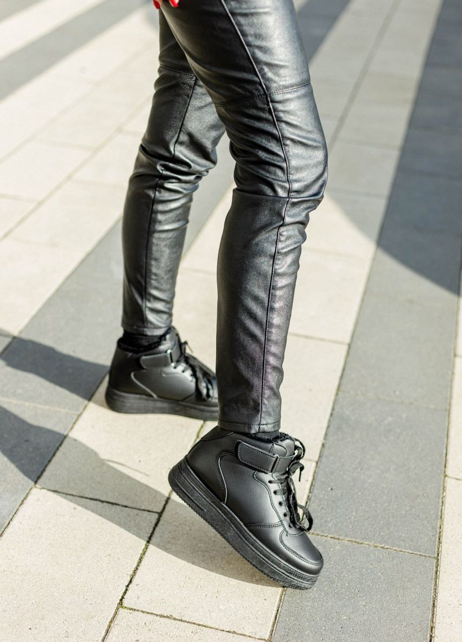 Черные кроссовки женские No Brand Leather Black Fur