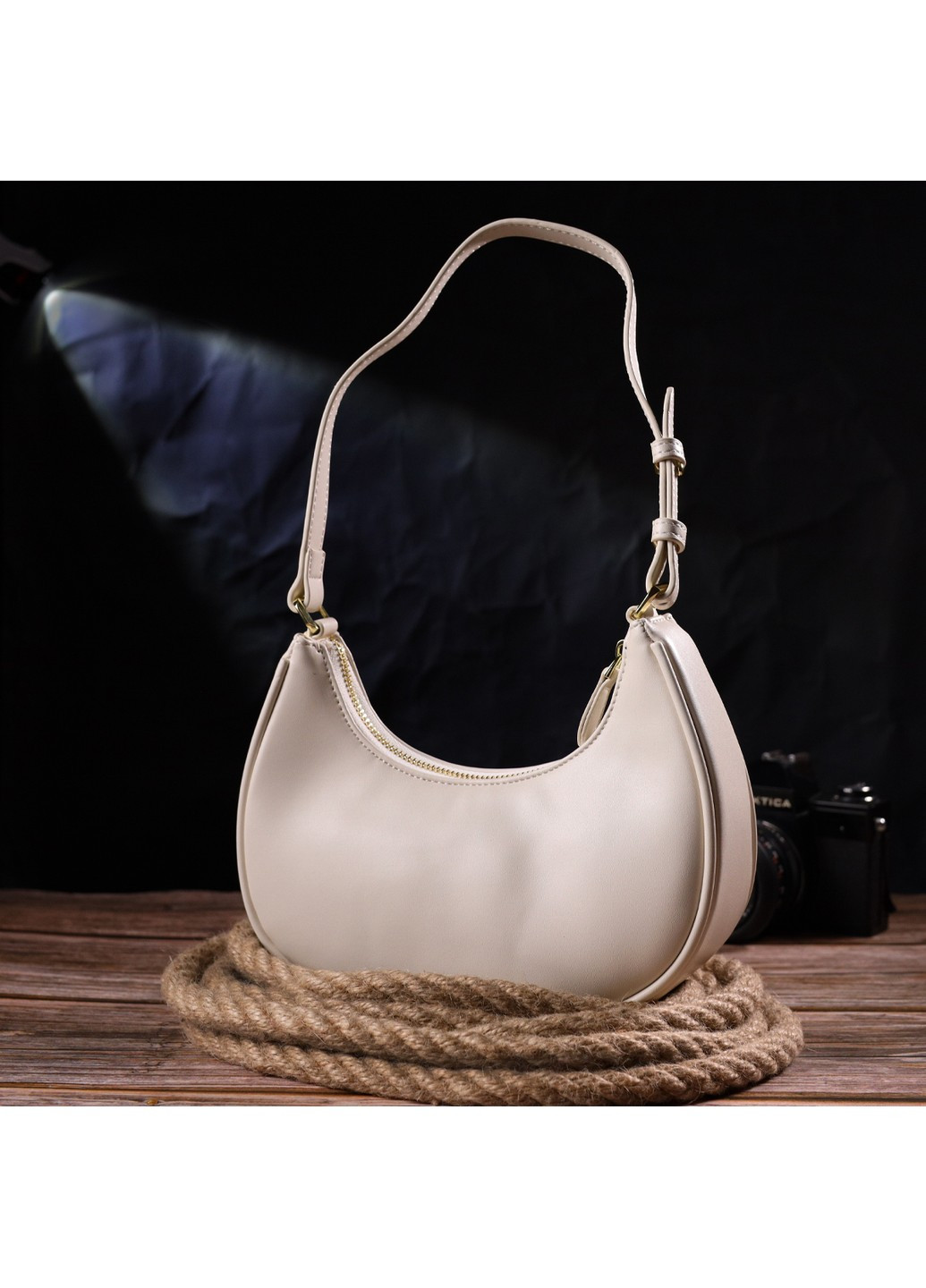 Стильная женская сумка-хобо из натуральной гладкой кожи 21287 Молочная Vintage (258267817)