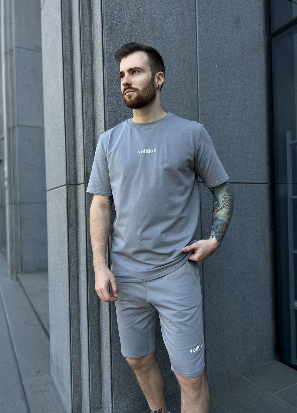 Мужской летний костюм Volition комплект шорты+футболка серый Cosy (260012104)