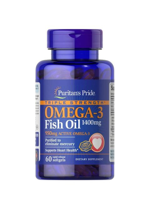 Puritan's Pride Triple Strength Omega-3 Fish Oil 1400 mg (950 mg Active Omega-3) 60 Softgels Puritans Pride (275533877)