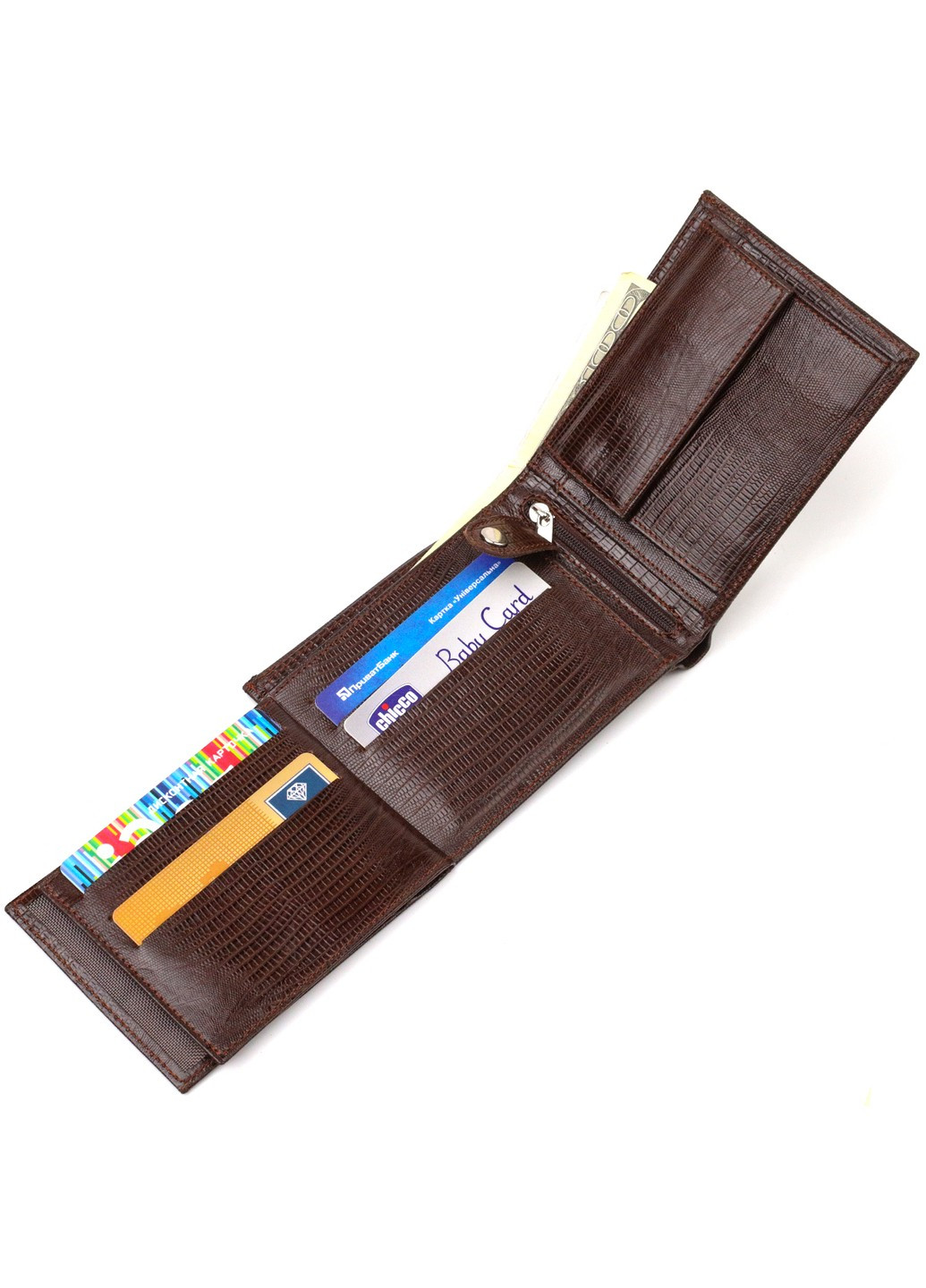 Стильный горизонтальный мужской бумажник среднего размера из натуральной фактурной кожи 21864 Коричневый Canpellini (259874009)