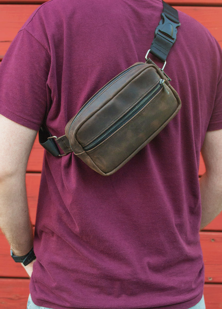 Сумка на пояс (бананка) темно-коричневая из натуральной кожи crazy horse (крейзи хорс) Famk (264644026)