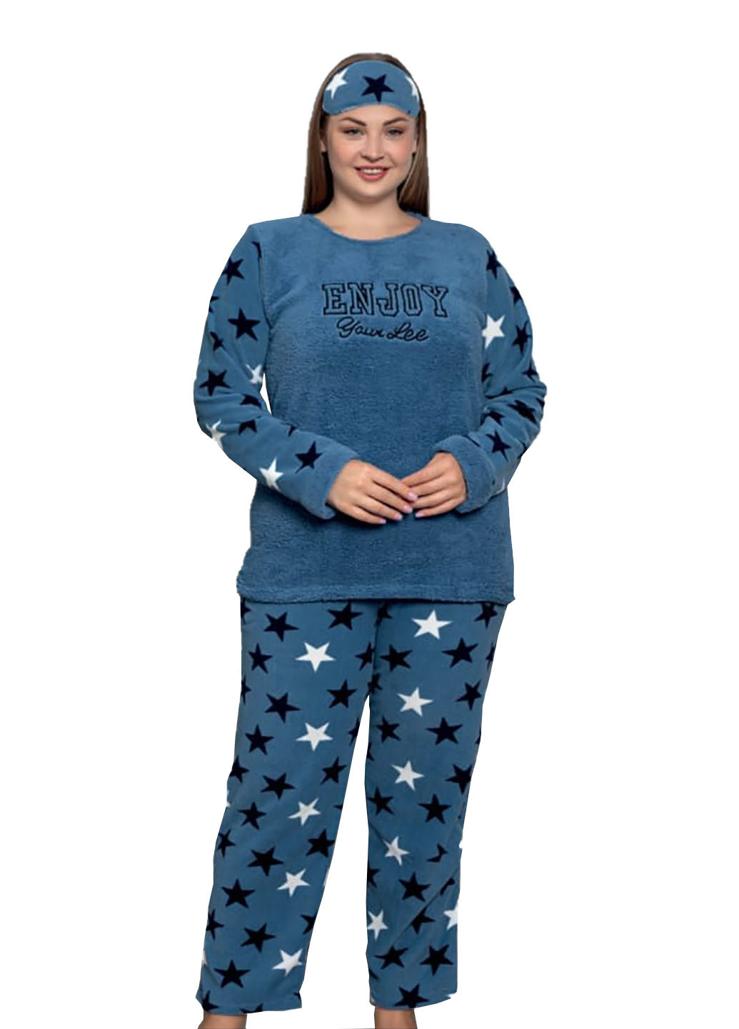 Голубая зимняя теплая флисовая пижама домашний костюм лонгслив + брюки Le'Maries