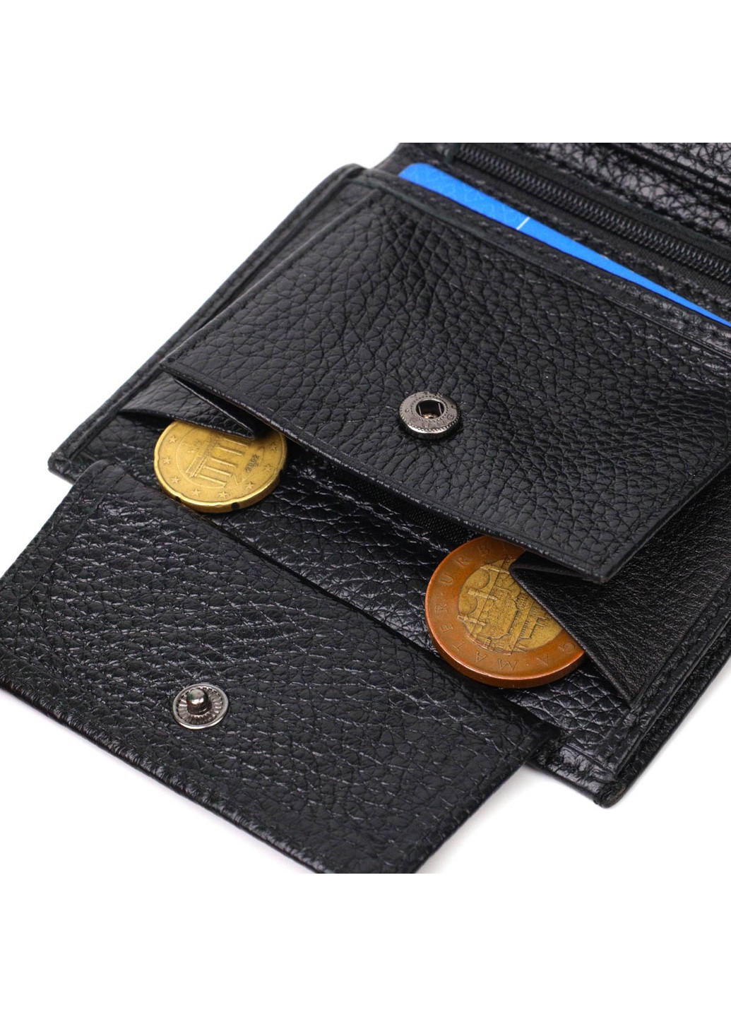 Невеликий чоловічий гаманець із натуральної зернистої шкіри без застібки 21988 Чорний Bond (262158732)
