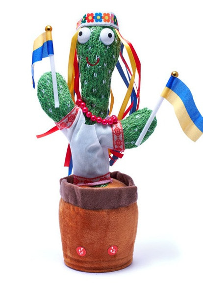 Танцюючий співаючий кактус Українка Стефанія Dancing Cactus з підсвічуванням 32 см (Без цензури) повторюшка та USB зарядка Украина (256686998)