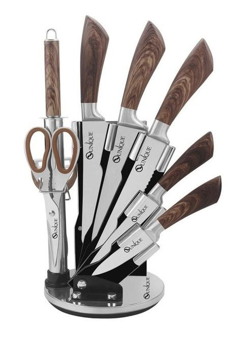 Набор кухонных ножей UNIQUE UN-1833 с подставкой No Brand нержавеющая сталь,